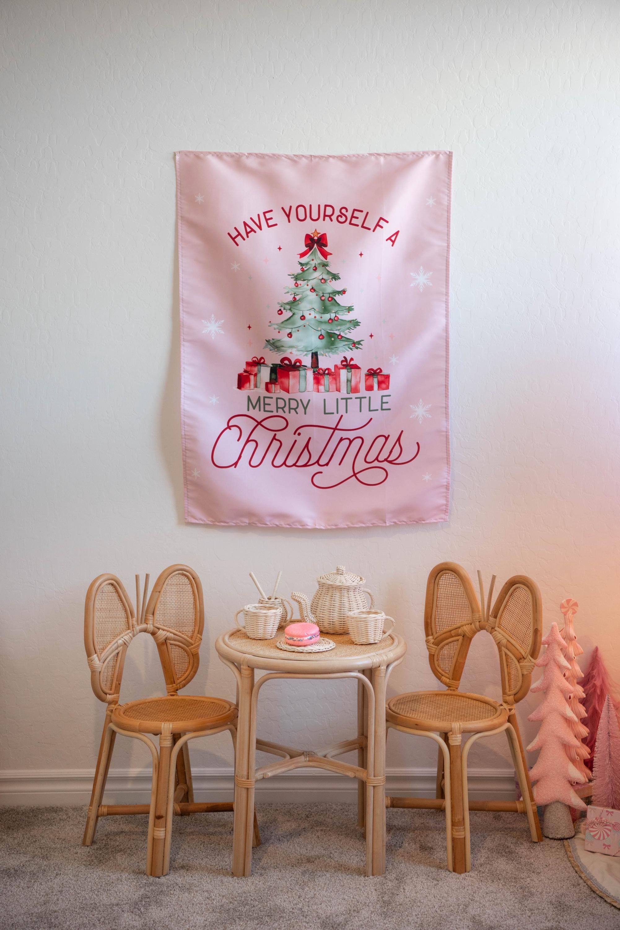 Christmas Banner Pink - Have Yourself a Merry Little Christmas, Kids Fabric Tapestry