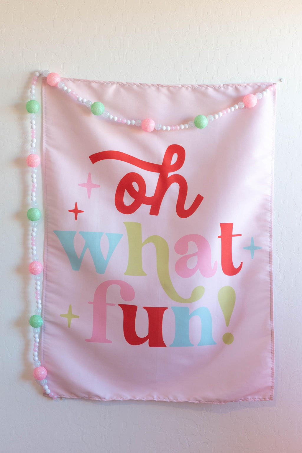 Christmas Banner, Oh What Fun, Kids Fabric Tapestry, Wall art Room Decor