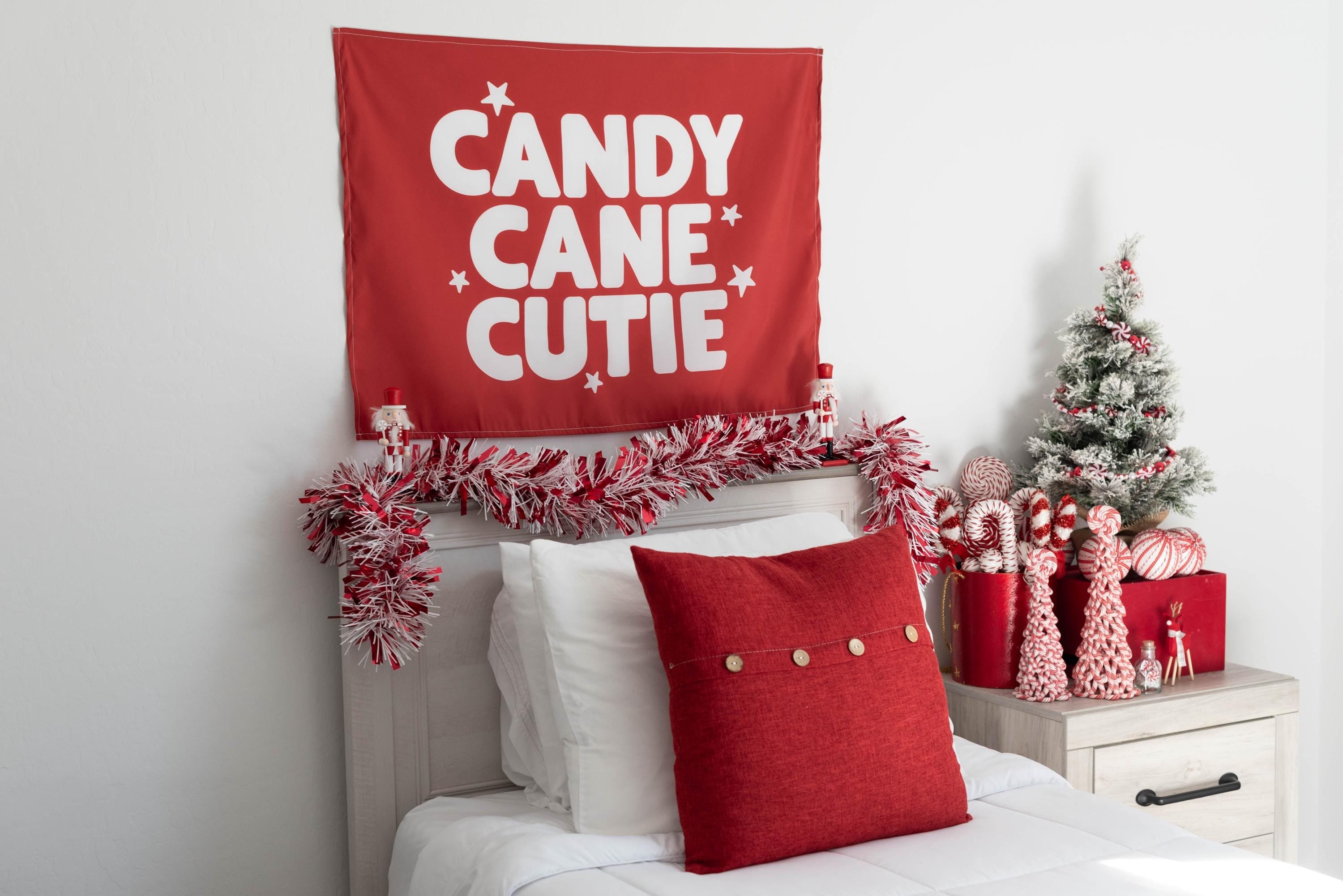 Christmas Banner, Candy Cane Cutie, Kids Fabric Tapestry, Wall art Room Decor