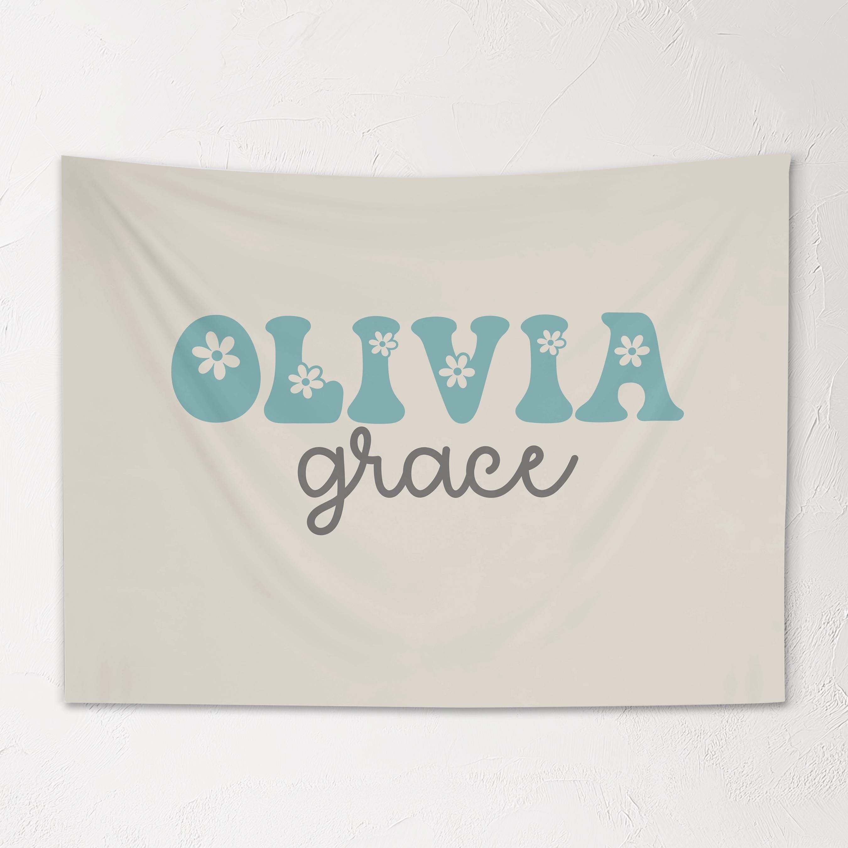 Fabric Tapestry Banner, Groovy Flower Name Personalized, Kids Wall Decor, Children's Wall Art