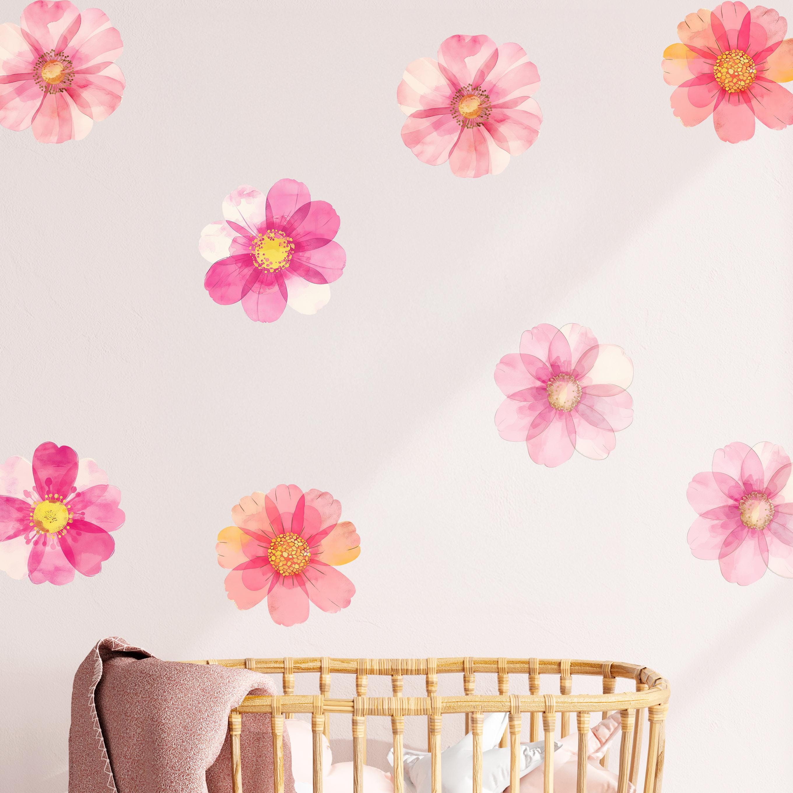 Boho Floral Watercolor Pink Wall Decals