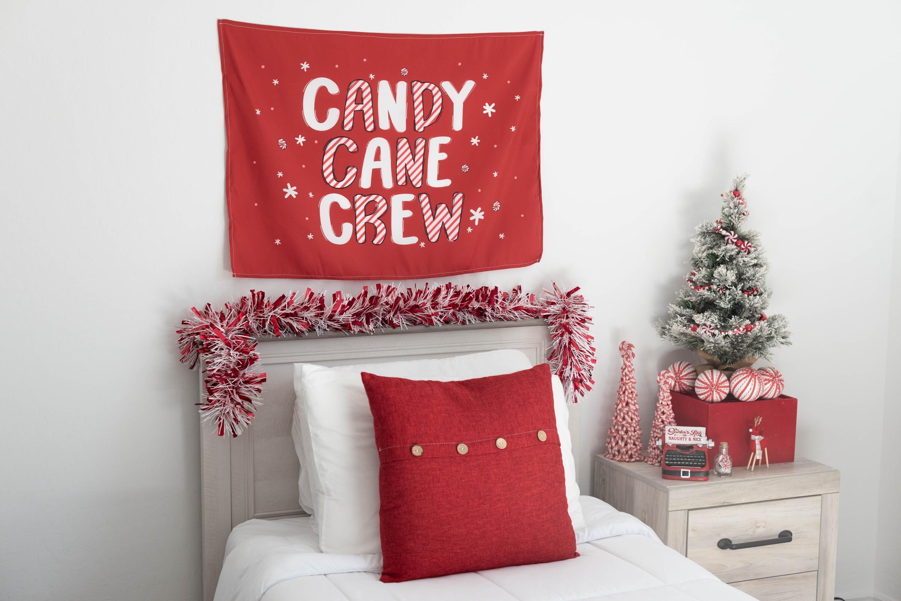 Christmas Banner, Candy Cane Crew, Kids Fabric Tapestry, Wall art Room Decor