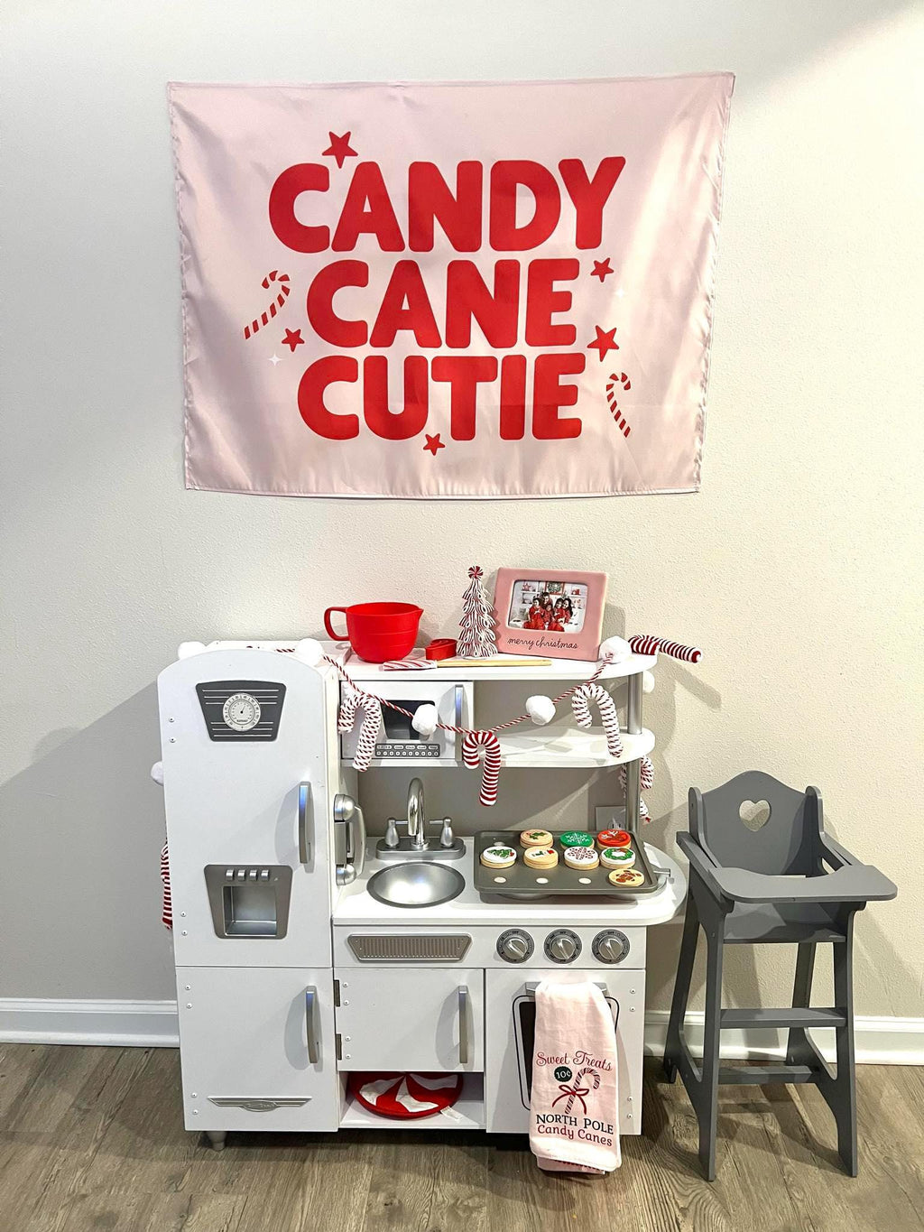 Christmas Banner, Candy Cane Cutie, Kids Fabric Tapestry, Wall art Room Decor