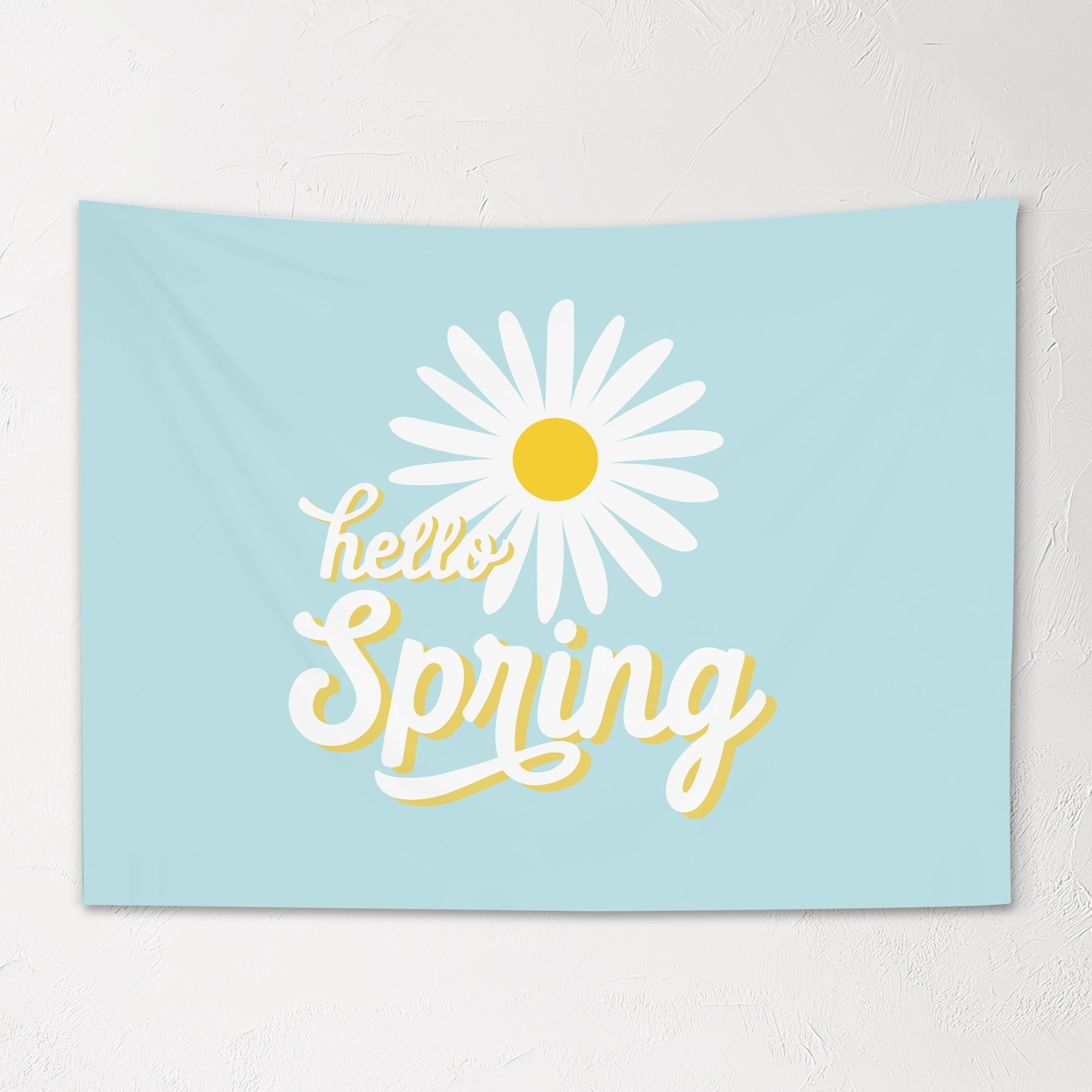 Fabric Tapestry Banner, Hello Spring, Kids Wall Art Room Decor, Children's Wall Art