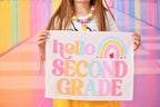 Fabric Tapestry Banner, Hello Rainbow Second Grade, Kids Wall Art Room Decor