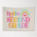 Fabric Tapestry Banner, Hello Rainbow Second Grade, Kids Wall Art Room Decor