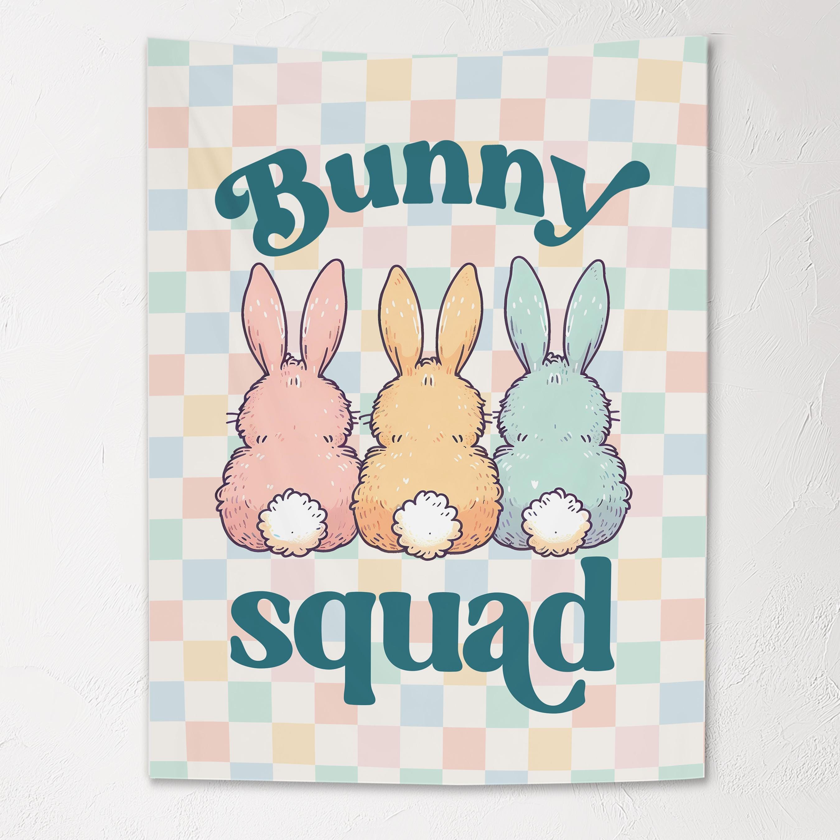 Fabric Tapestry Banner, Bunny Squad, Kids Wall Art Room Decor, Children's Wall Art