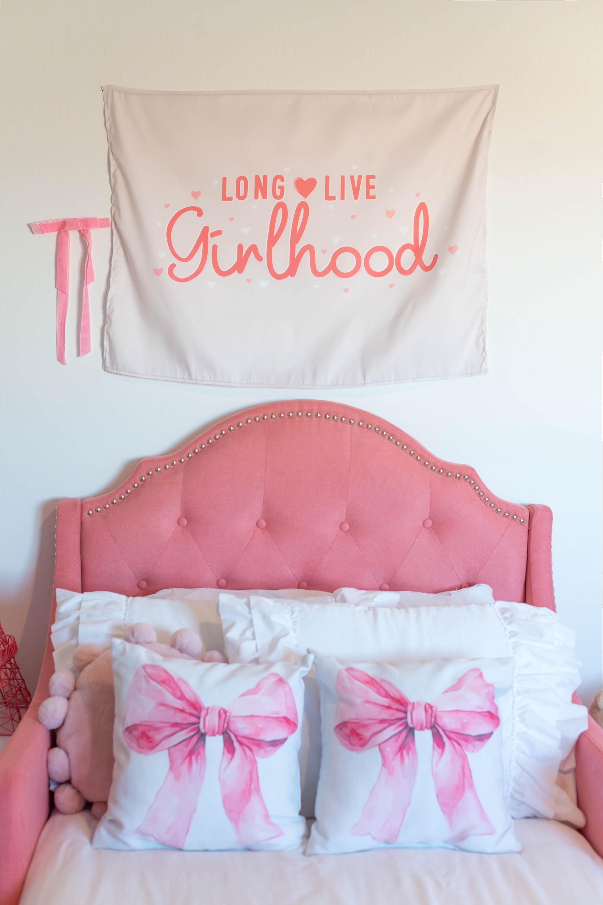 Fabric Tapestry Banner, Long Live Girlhood , Kids Pink Wall Art Decor, Children's Wall Art