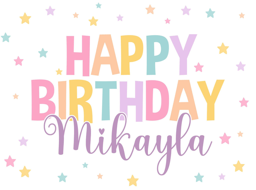 Kids Personalized Birthday Banner, Custom Rainbow Stars Birthday Sign with Name