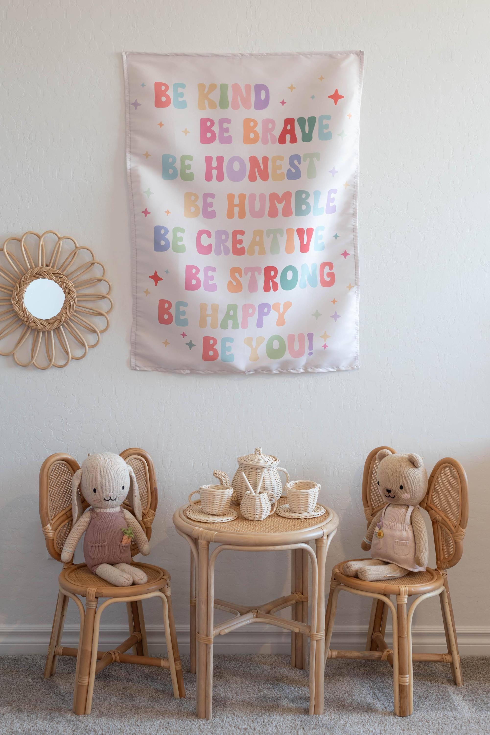 Fabric Tapestry Banner, Be Kind Be Brave, Kids Wall Art Room Decor