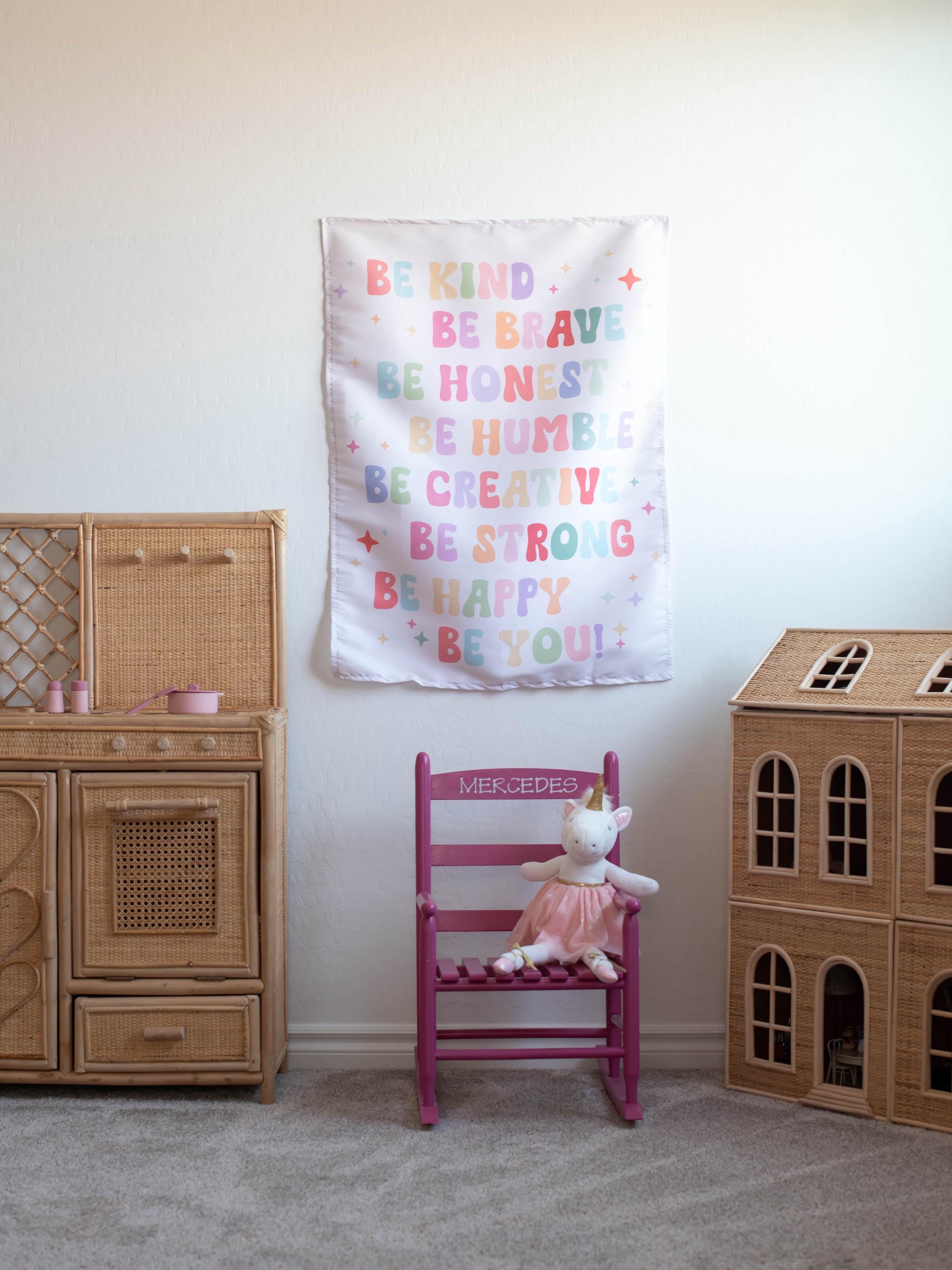 Fabric Tapestry Banner, Be Kind Be Brave, Kids Wall Art Room Decor