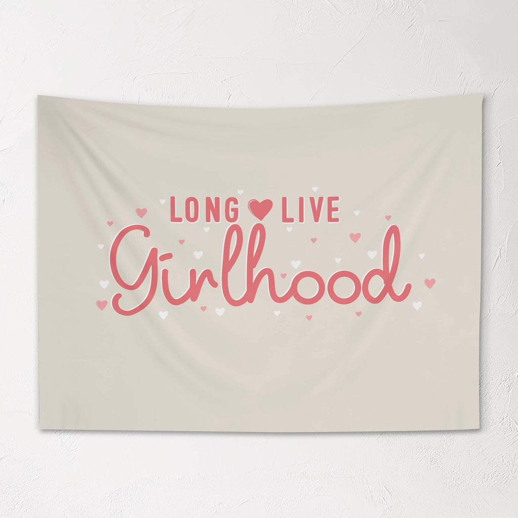Fabric Tapestry Banner, Long Live Girlhood , Kids Pink Wall Art Decor, Children's Wall Art