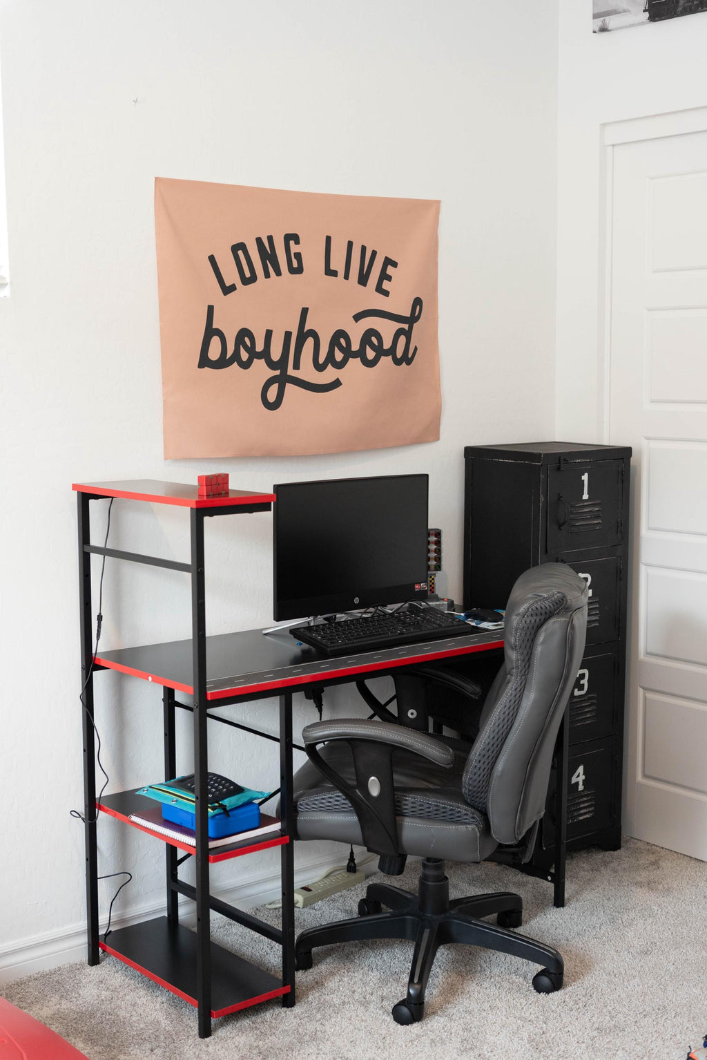 Fabric Tapestry Banner, Long Live Boyhood TAN, Kids  Wall Art Decor, Childrens Wall Art