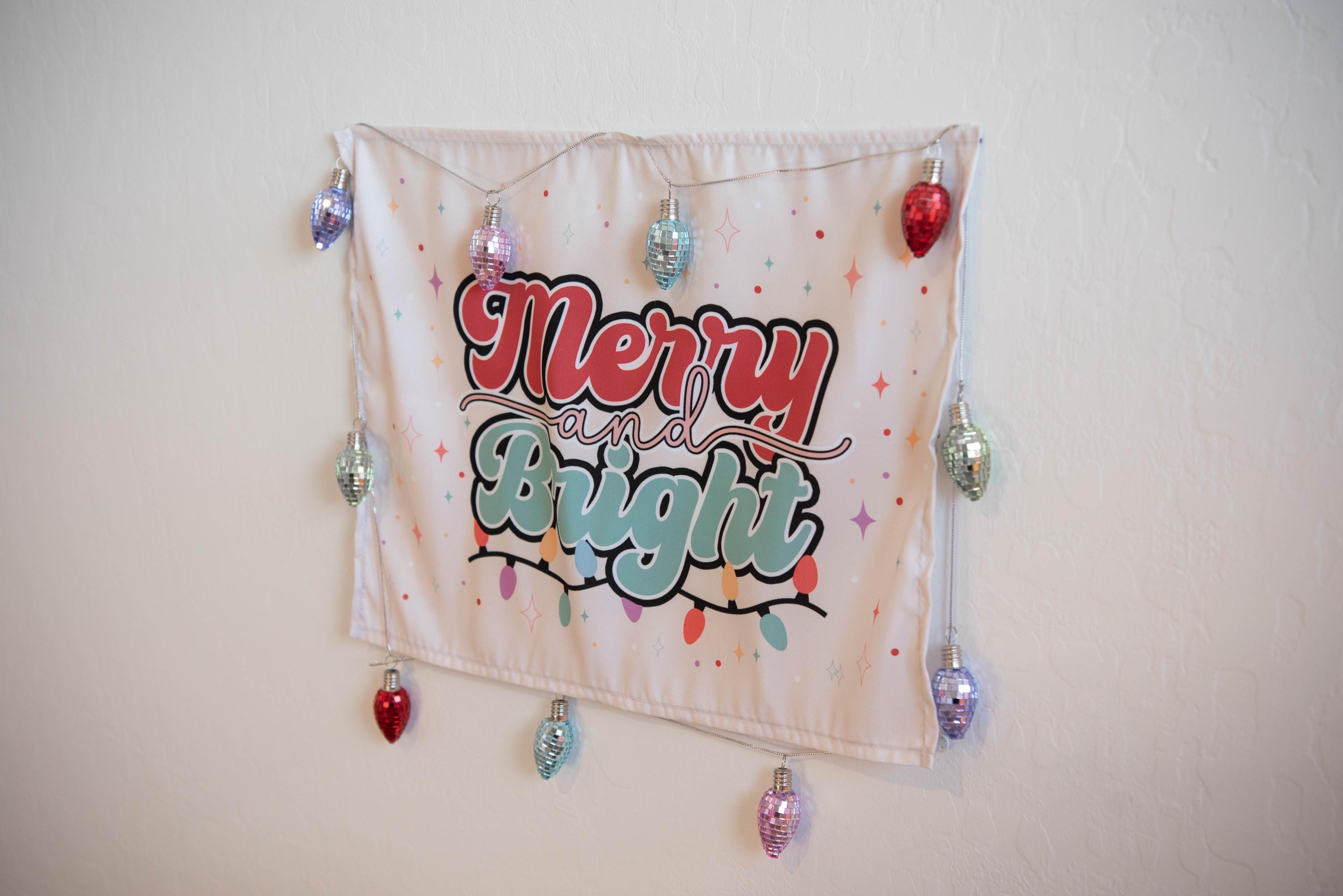 Christmas Banner, Merry & Bright, Festive Kids Fabric Tapestry,  Room Decor