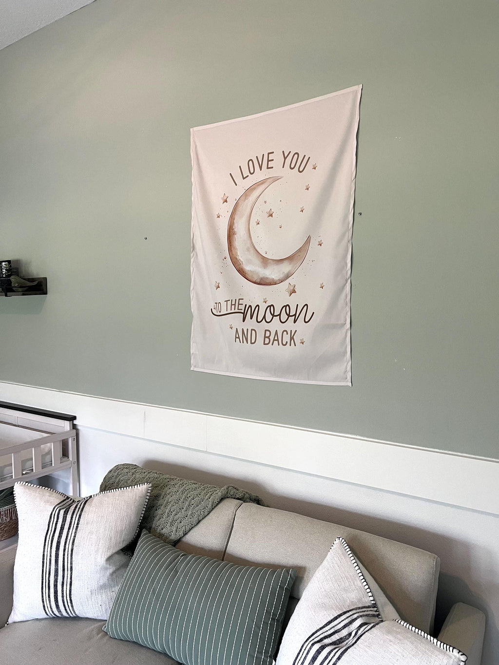 Fabric Tapestry Banner, I Love You To The Moon And Back, Kids Wall Art Room Decor