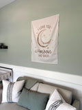 Fabric Tapestry Banner, I Love You To The Moon And Back, Kids Wall Art Room Decor