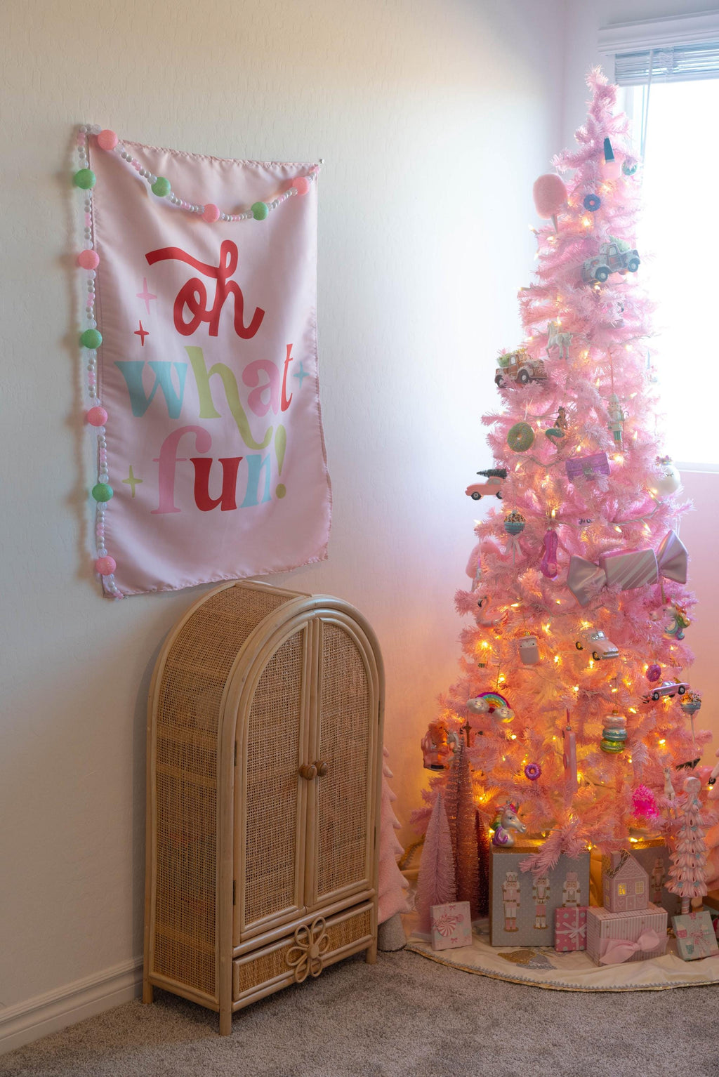 Christmas Banner, Oh What Fun, Kids Fabric Tapestry, Wall art Room Decor