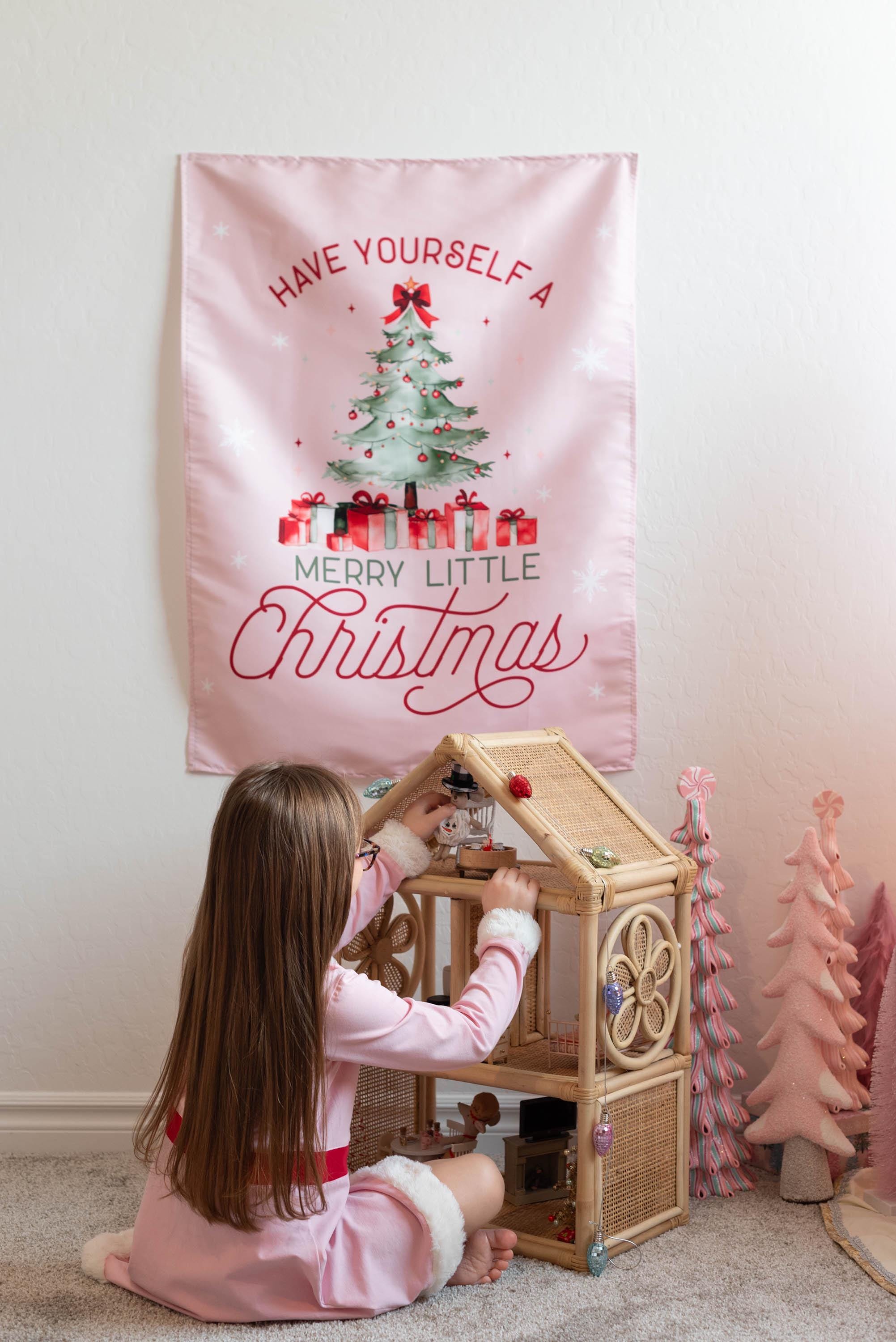 Christmas Banner Pink - Have Yourself a Merry Little Christmas, Kids Fabric Tapestry