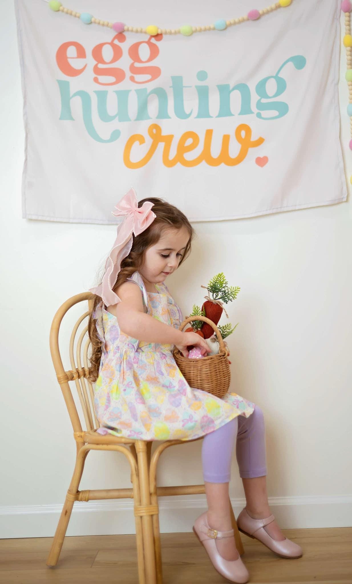 Fabric Tapestry Banner, Egg Hunting Crew , Kids Wall Art Room Decor