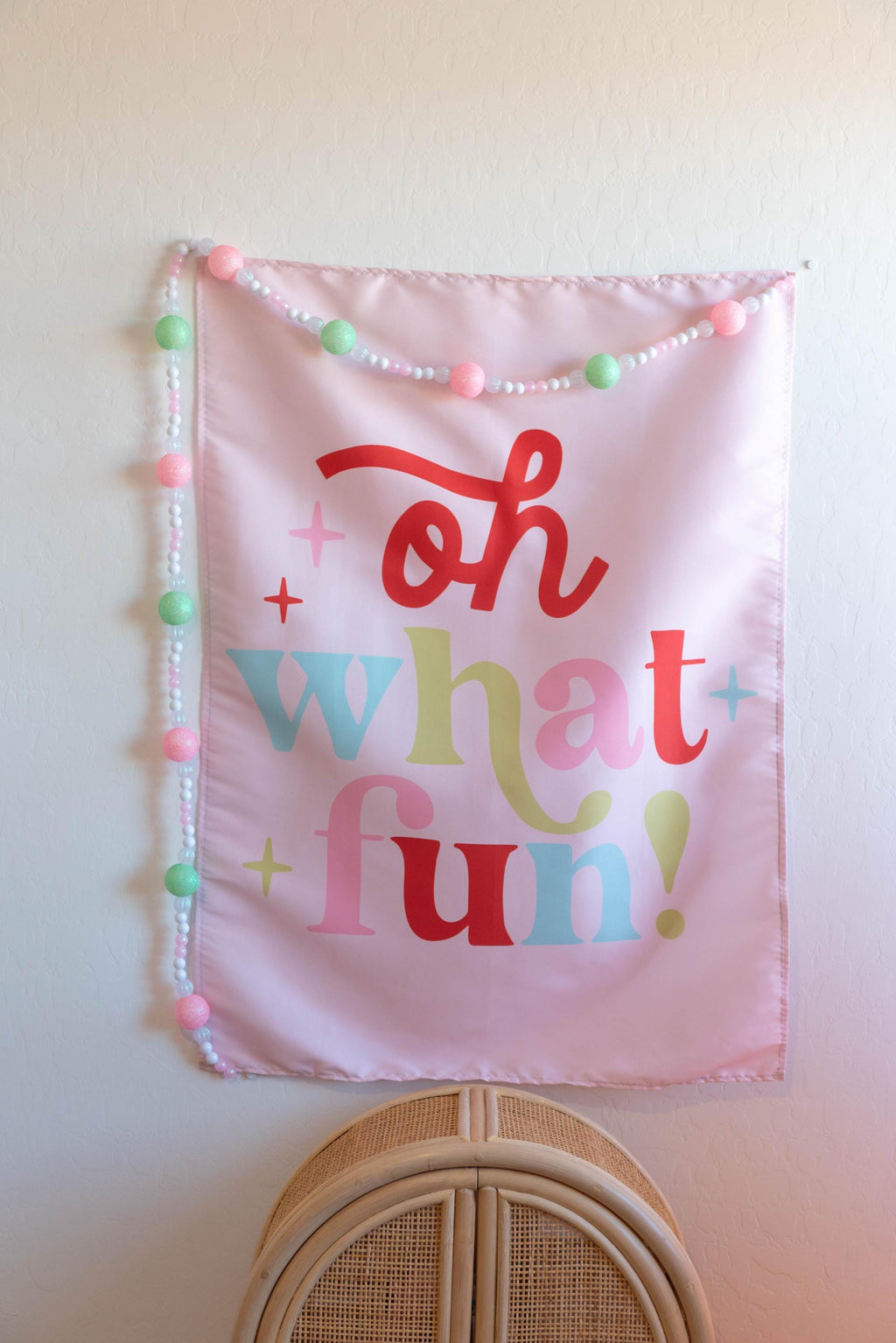 Christmas Banner, Oh What Fun, Kids Fabric Tapestry, Wall art Room Decor