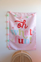 Christmas Banner, Oh What Fun, Kids Fabric Tapestry, Wall art Room Decor