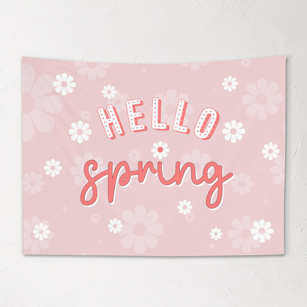 Fabric Tapestry Banner, Hello Spring, Kids Wall Art Room Decor, Children's Wall Art