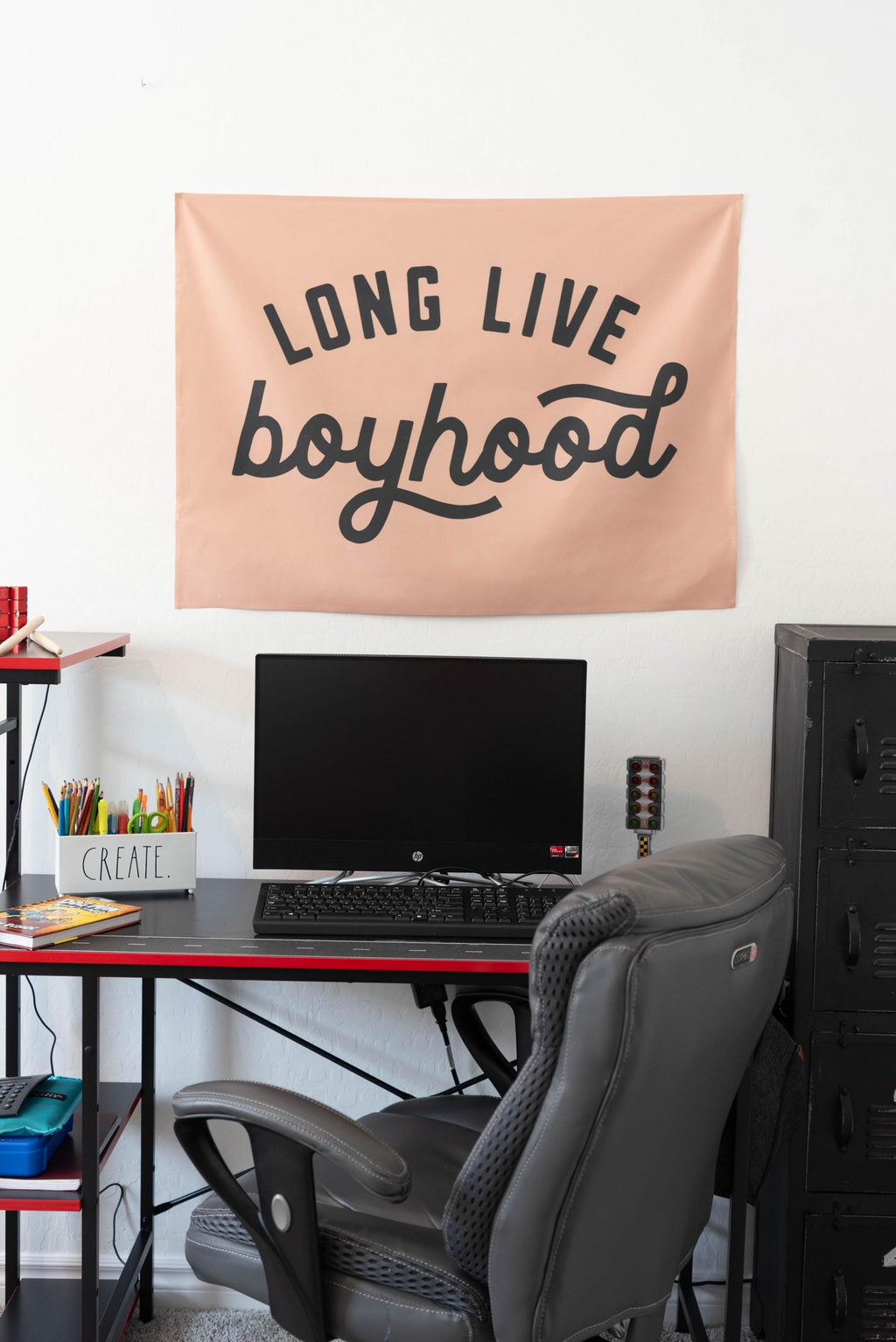Fabric Tapestry Banner, Long Live Boyhood TAN, Kids  Wall Art Decor, Childrens Wall Art