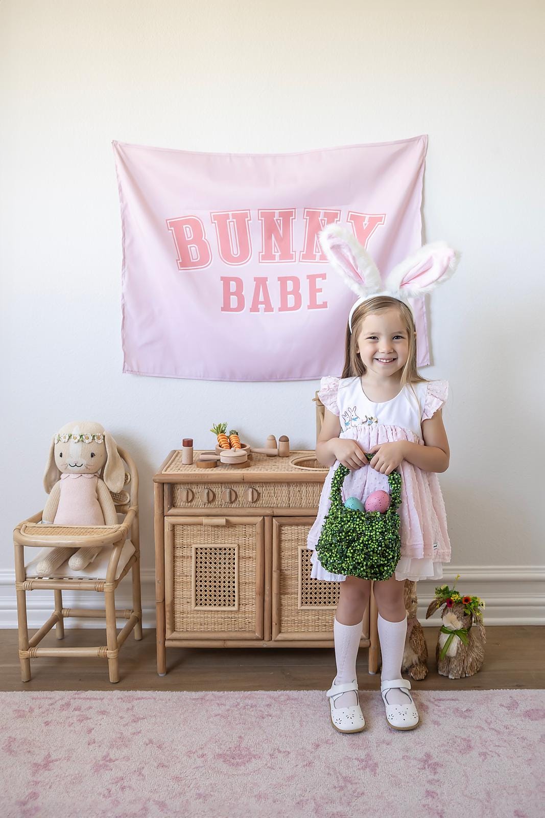 Fabric Tapestry Banner, Bunny Babe, Kids Wall Art Room Decor, Children's Wall Art
