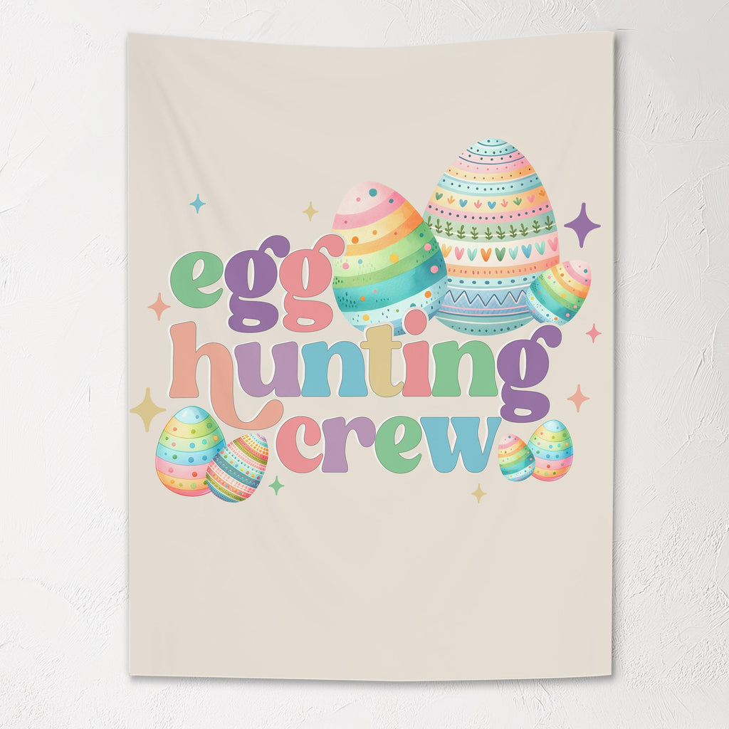 Fabric Tapestry Banner, Egg Hunting Crew, Kids Wall Art Room Decor, Children's Wall Art