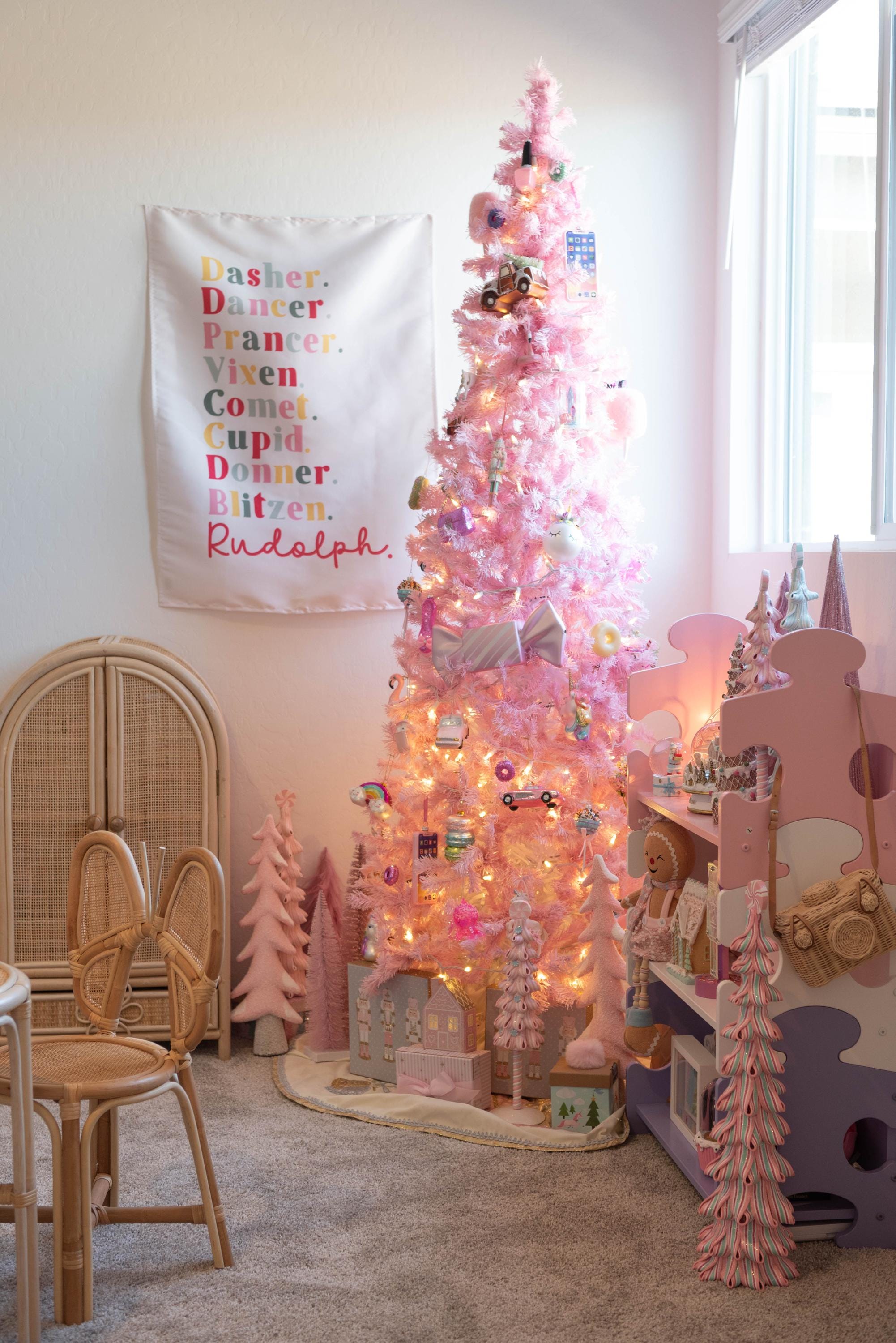 Christmas Banner, Santa's Reindeer Names Kids Fabric Tapestry