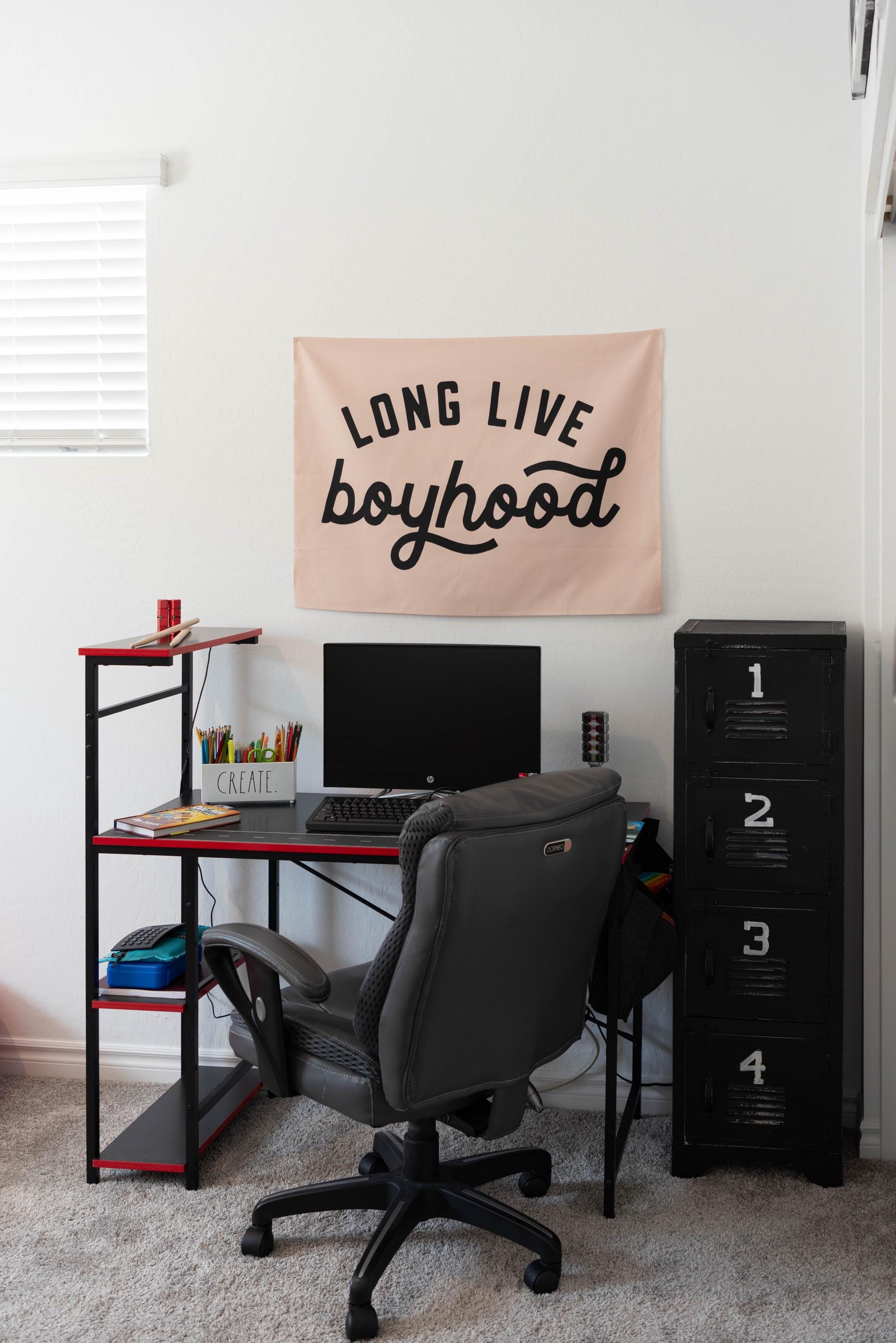 Fabric Tapestry Banner, Long Live Boyhood BEIGE, Kids  Wall Art Decor, Children's Wall Art
