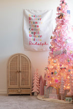 Christmas Banner, Santa's Reindeer Names Kids Fabric Tapestry