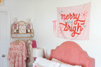Christmas Banner, Merry & Bright, Kids Fabric Tapestry, Wall art Room Decor