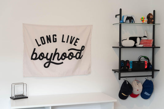 Fabric Tapestry Banner, Long Live Boyhood Original, Kids Wall Art Decor