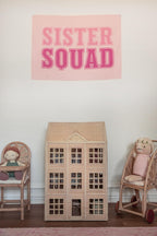Fabric Tapestry Banner, Sister Squad,  Girls Pink Wall Art Decor, Children's Wall Art