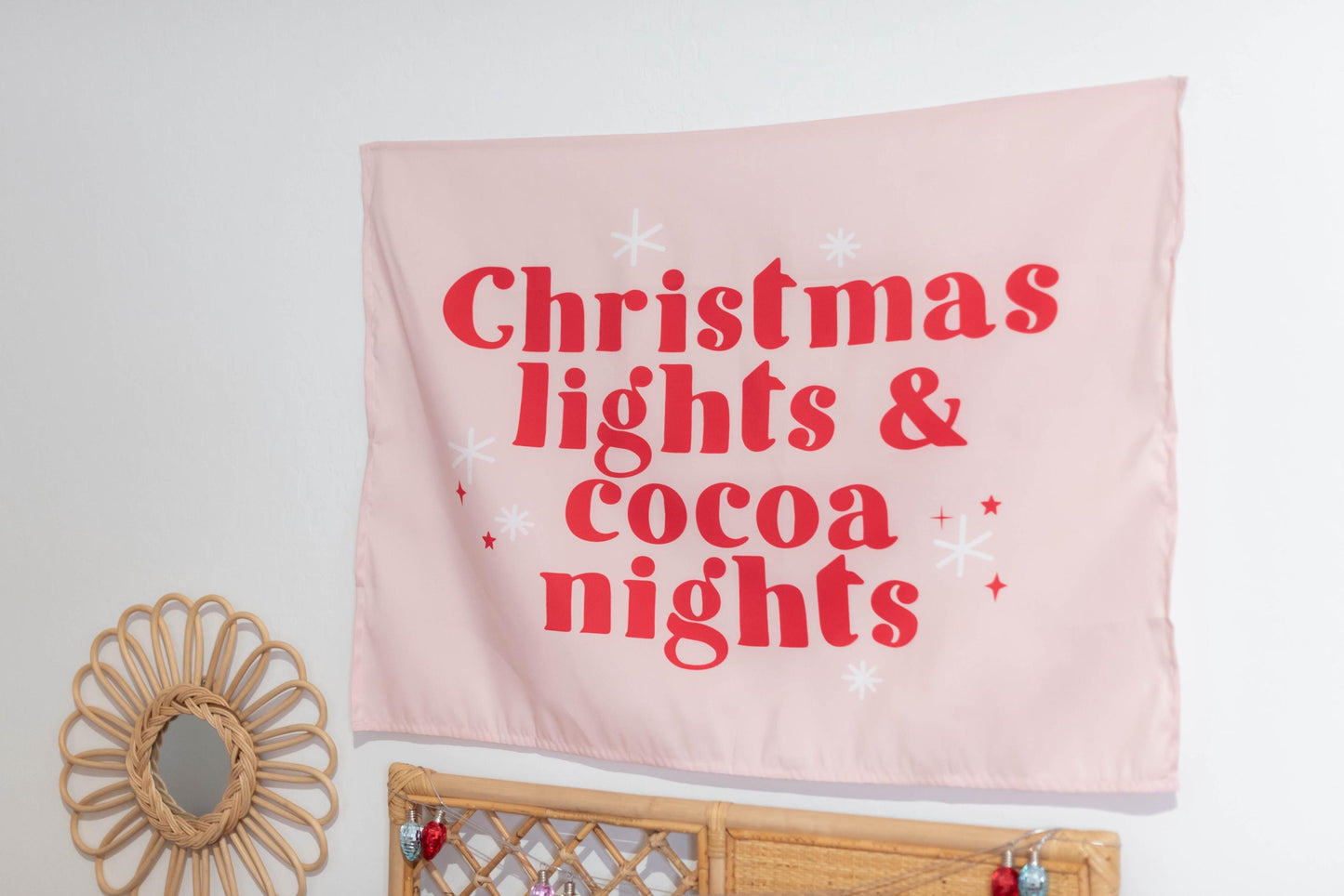 Christmas Banner, Christmas Lights & Cocoa Nights, Kids Fabric Tapestry