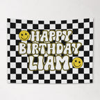 Custom Kids Happy Birthday Banner, Personalized Name, Retro Checkers, Kids Party Decor