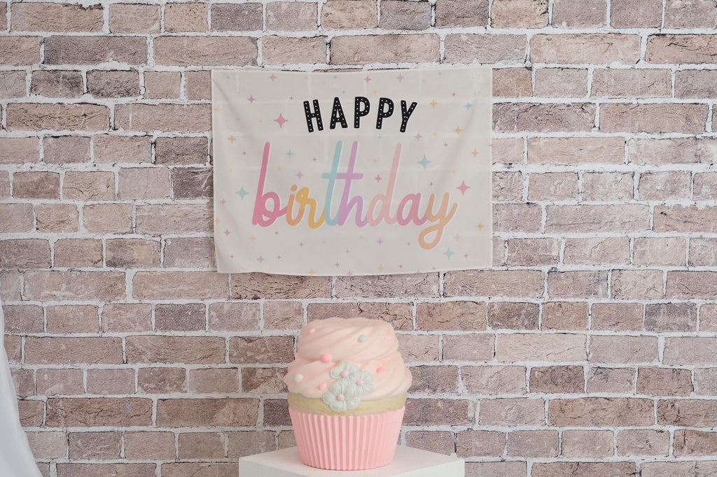 Fabric Tapestry Banner, Happy Birthday, Kids Wall Art Room Decor, Children's Wall Art