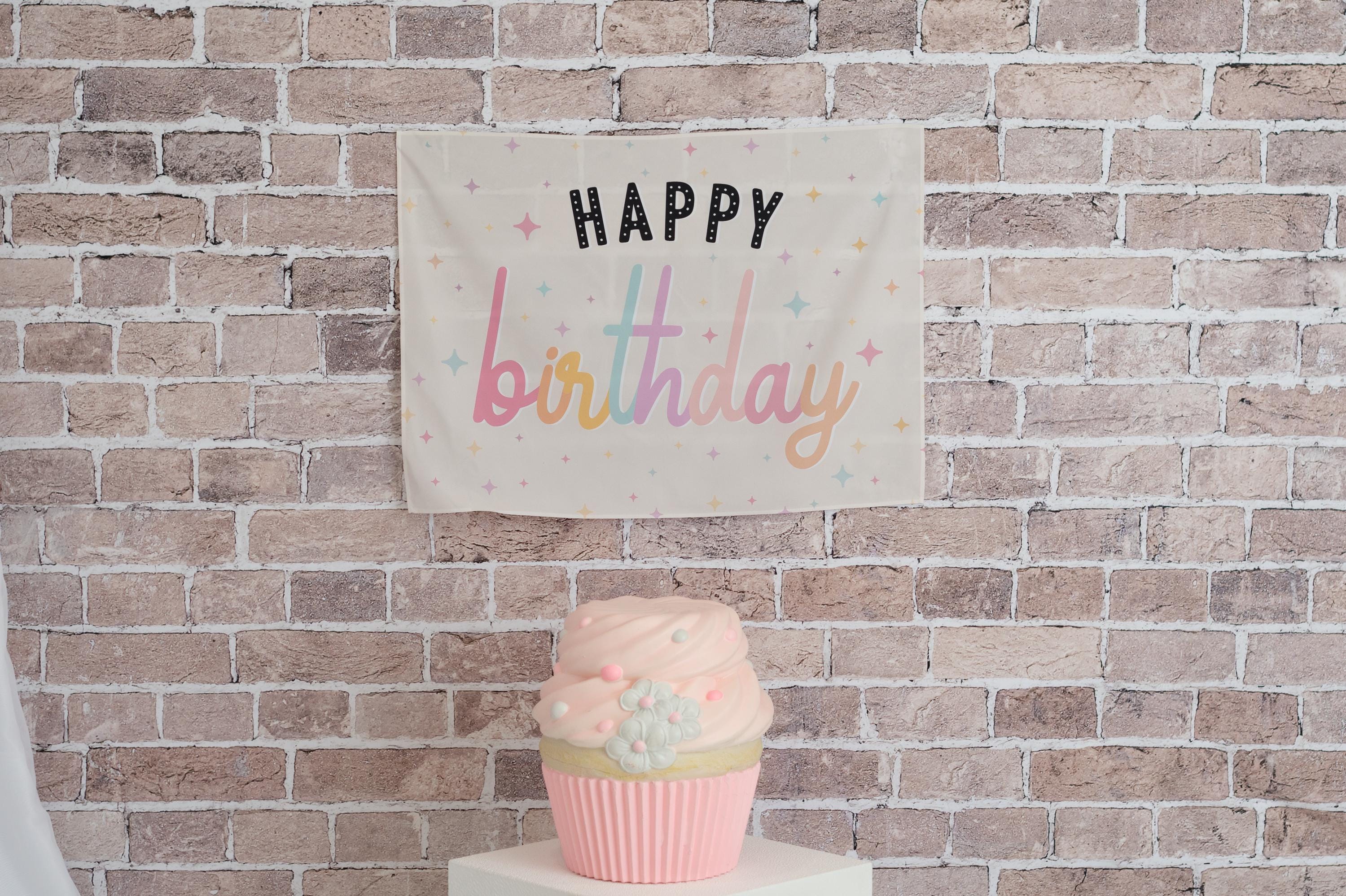 Fabric Tapestry Banner, Happy Birthday, Kids Wall Art Room Decor, Children's Wall Art