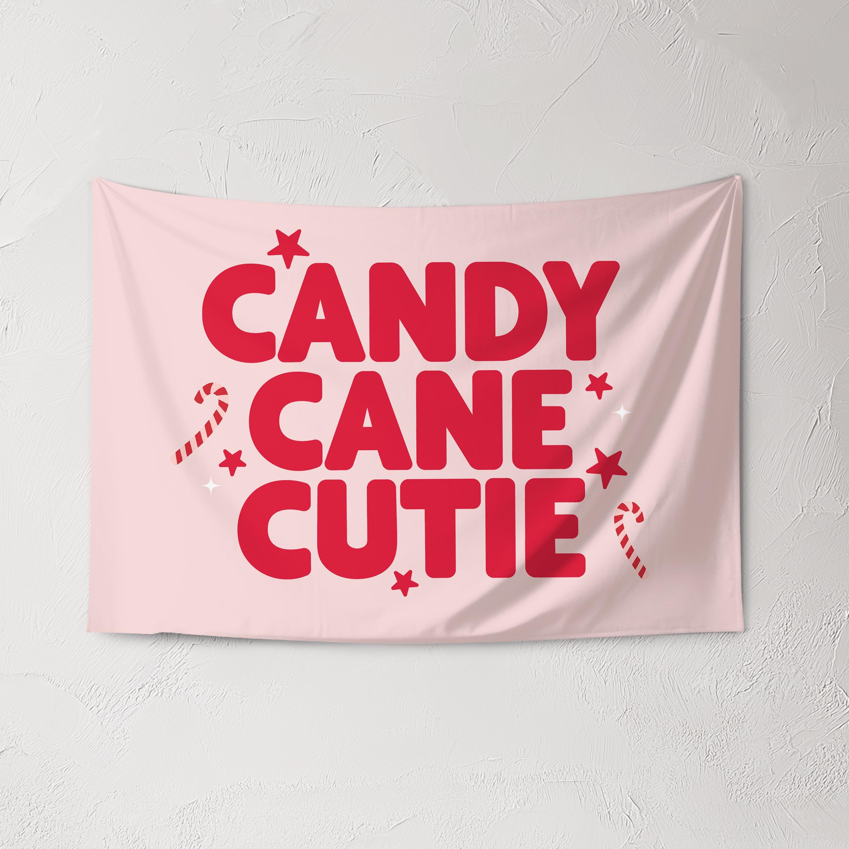 Christmas Banner, Candy Cane Cutie, Kids Fabric Tapestry, Wall art Room Decor