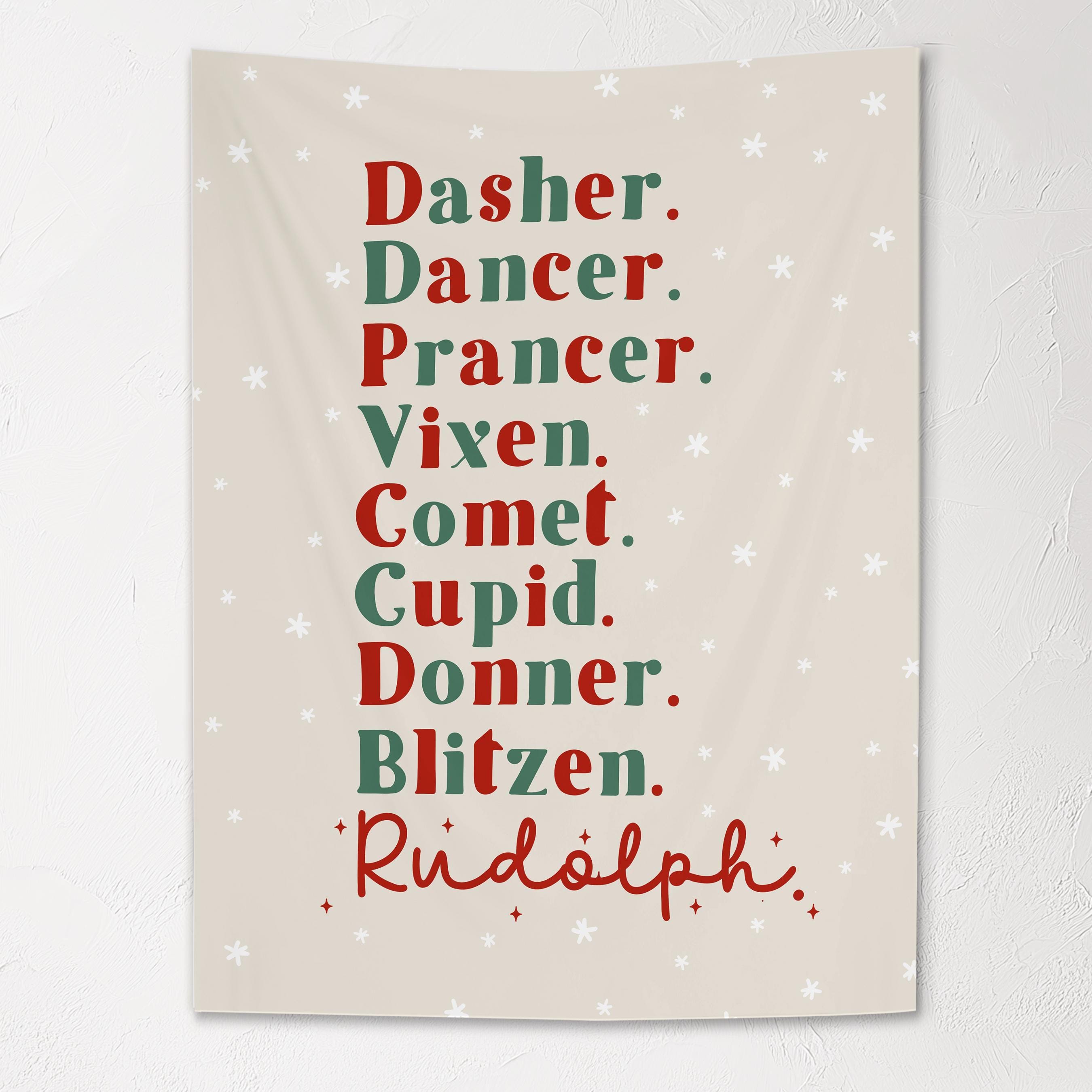 Christmas Banner, Santas Reindeer, Kids Fabric Tapestry, Wall art Room Decor
