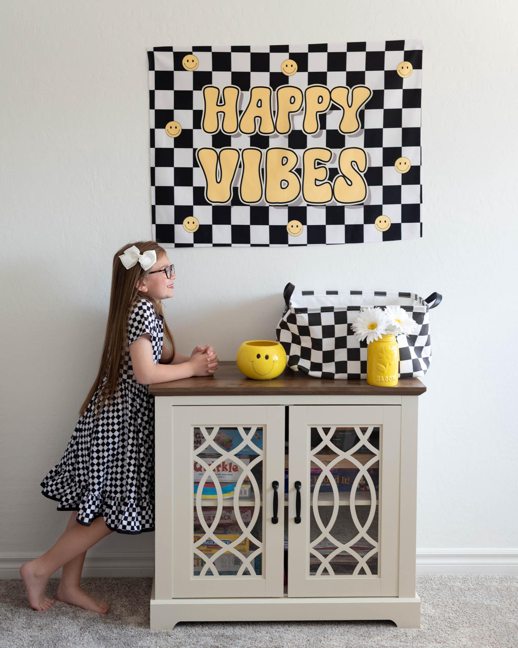 Fabric Tapestry Banner, Happy Vibes, Kids Wall Art Room Decor