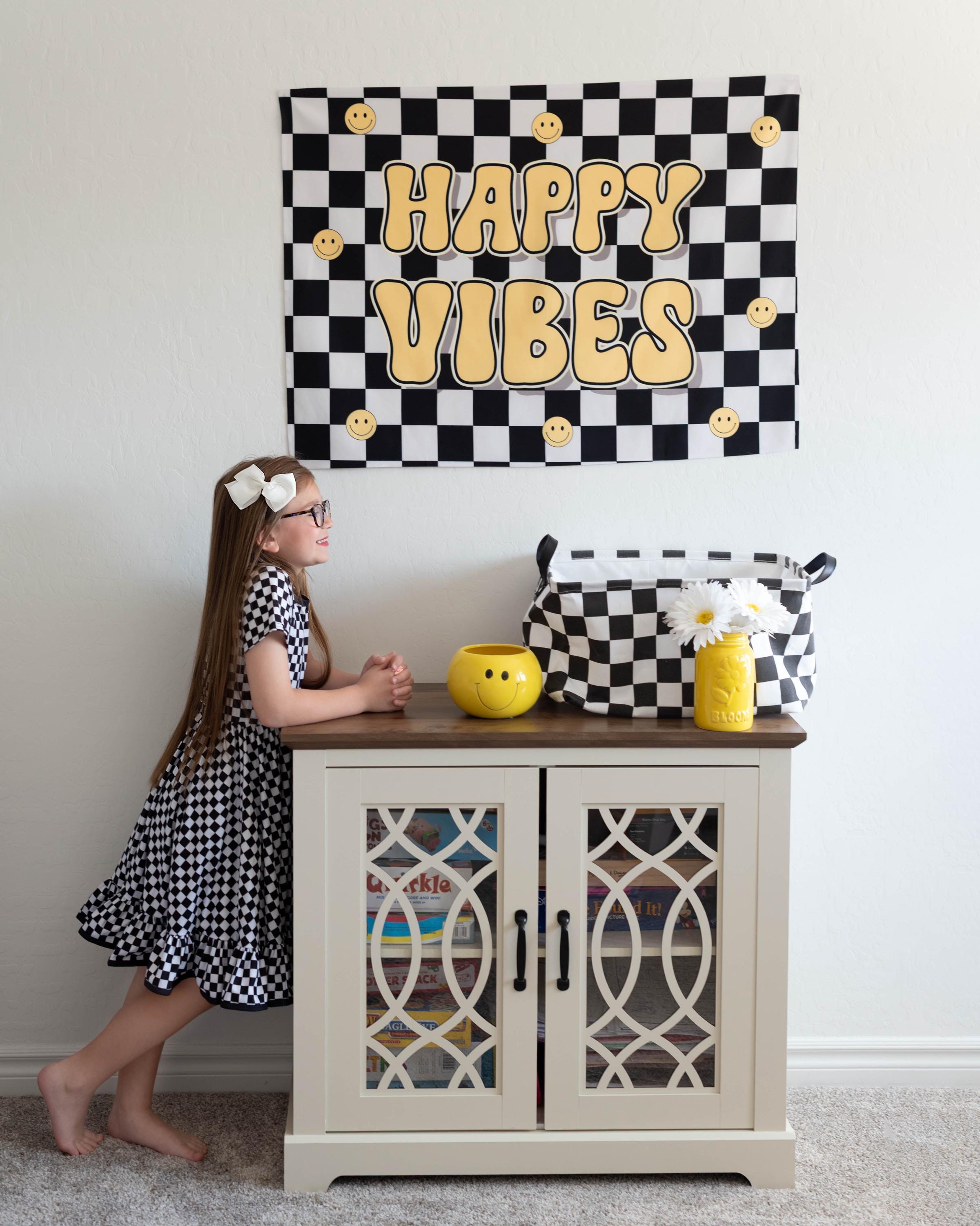 Fabric Tapestry Banner, Happy Vibes, Kids Wall Art Room Decor