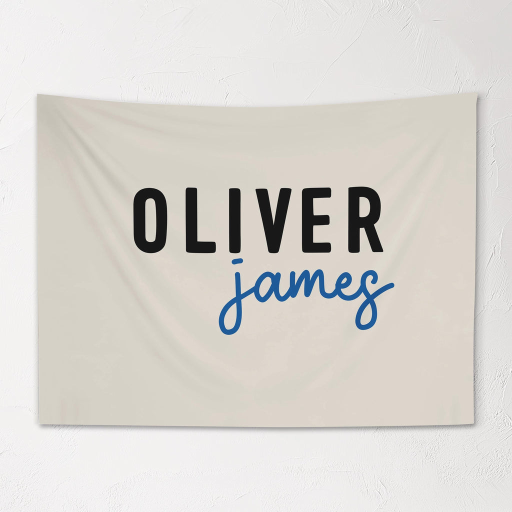 Fabric Tapestry Banner, Block Script Name Personalized, Kids Wall Decor