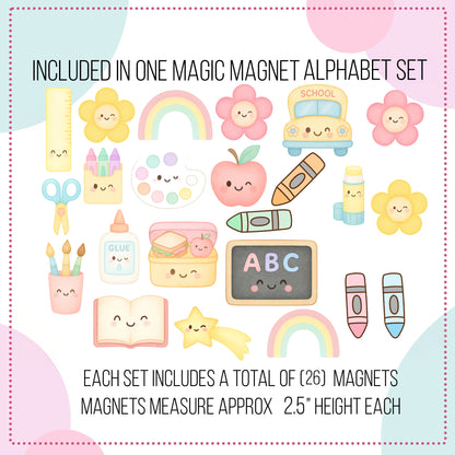 Pastel School Magnet Set - ABC Letters Back To School Decorative Magnets, Magnets for Magnet Magic Arch, Play wall, Educational Learning