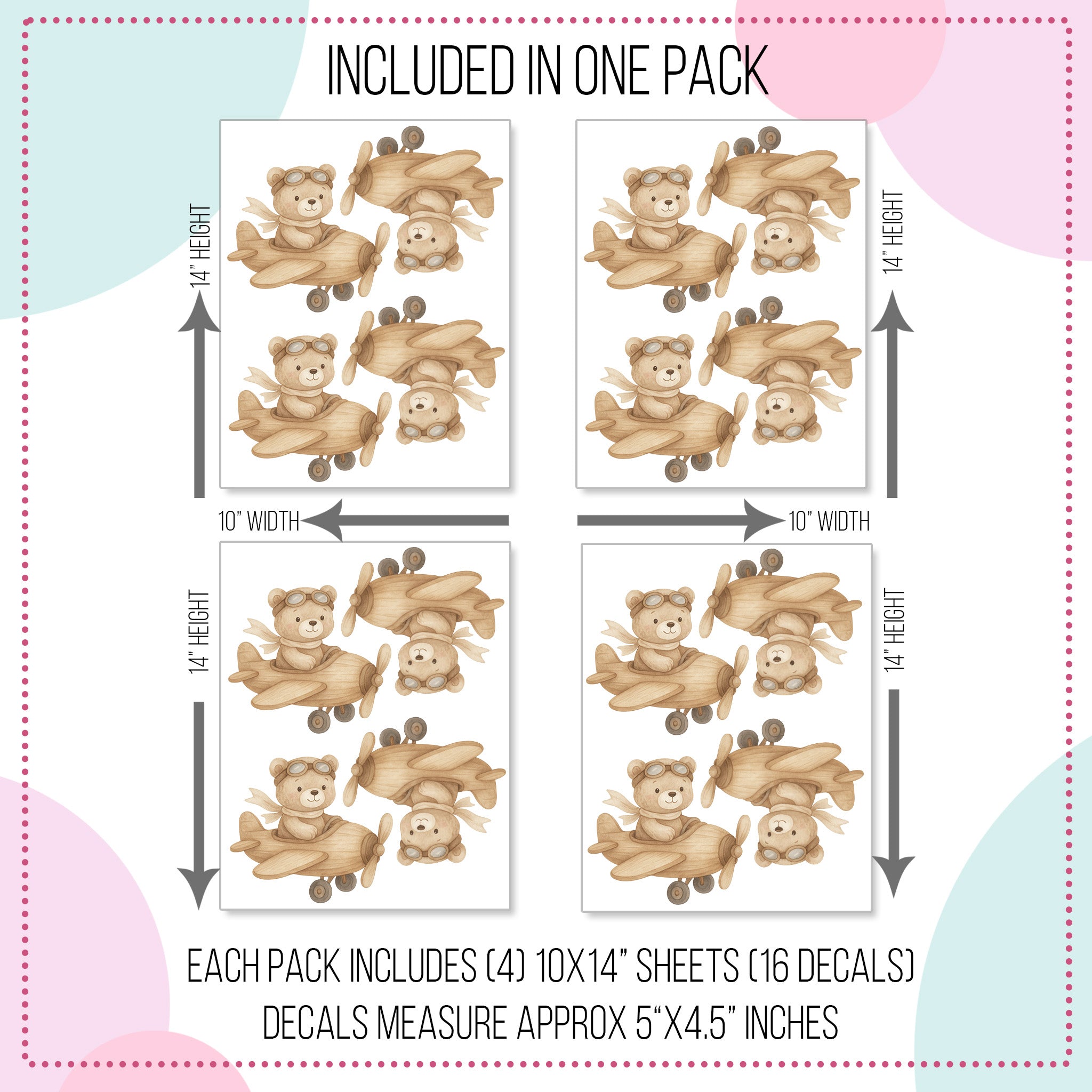 Boho Aviator Bear Wall Decals