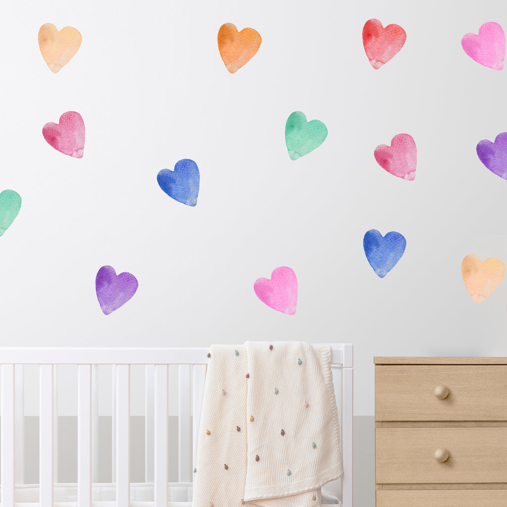Rainbow Watercolor Hearts Wall Decals