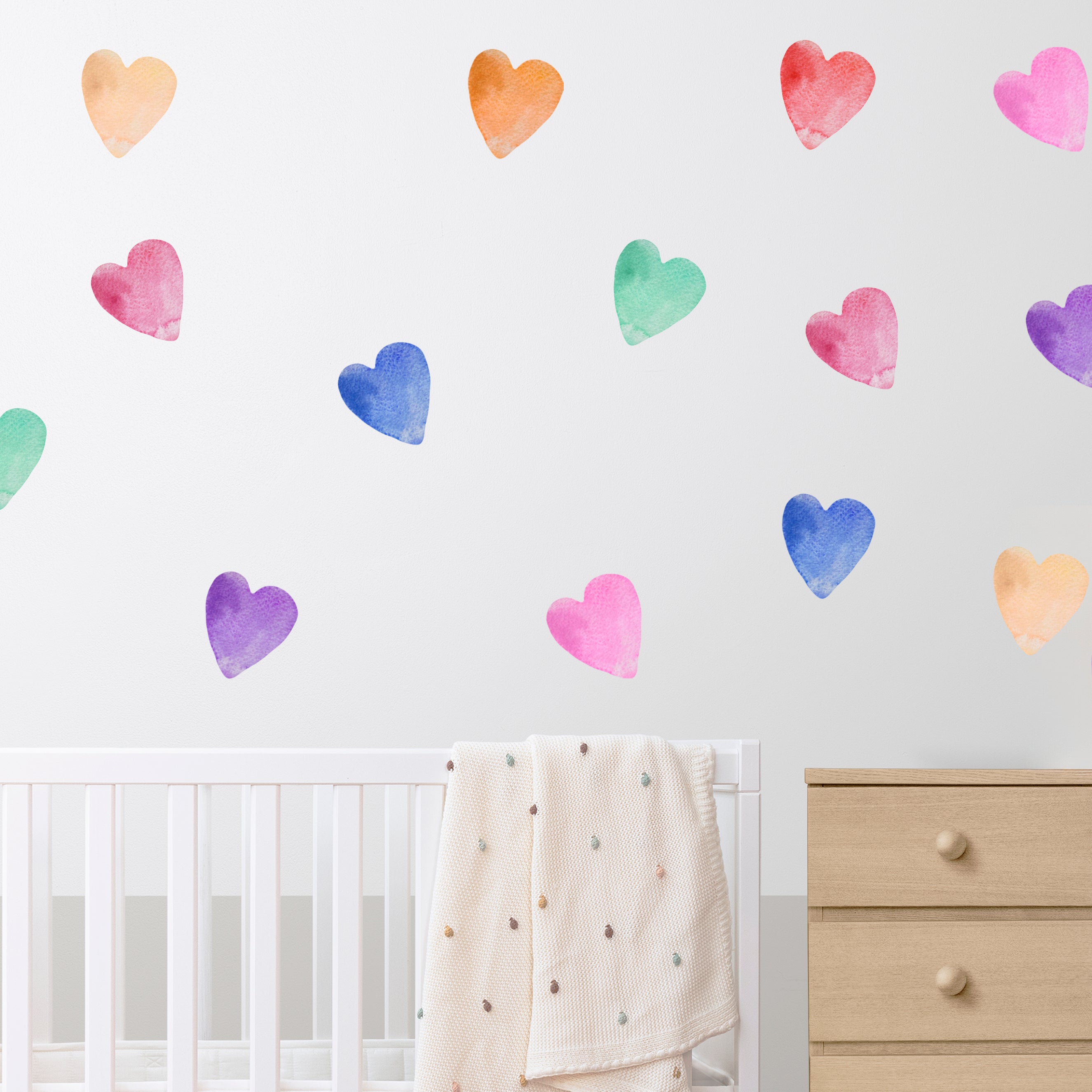 Rainbow Watercolor Hearts Wall Decals
