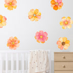 Boho Floral Watercolor Orange Flowers Wall Decals