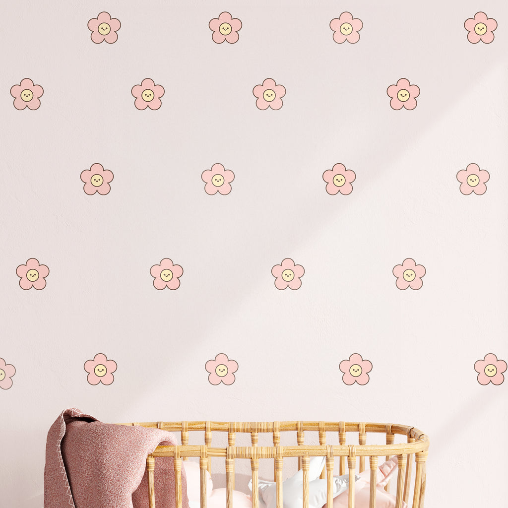 Smiley Boho Flowers Wall Decals
